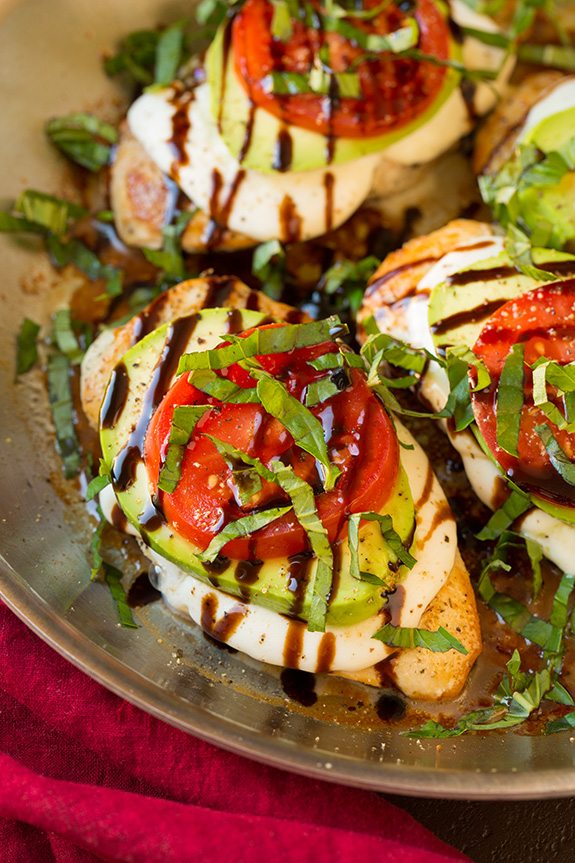Healthy Summer Skillet Chicken with Avocado Caprese